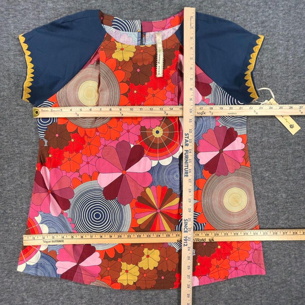 Uncle Frank Retro Geometric Floral Pink Blue Cotton Top S 70's Tunic Festival - Picture 6 of 9